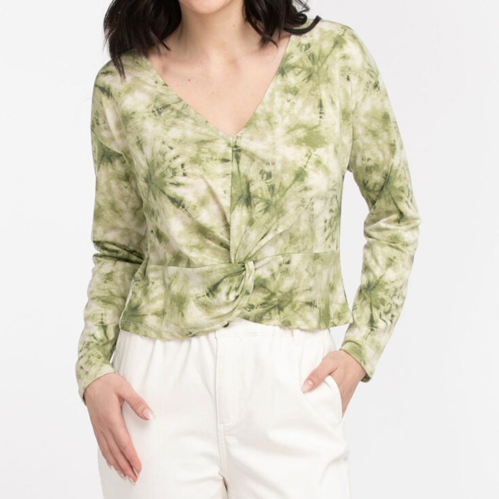 Lily White Long sleeve cropped Twist Front Top green tie dye size XL